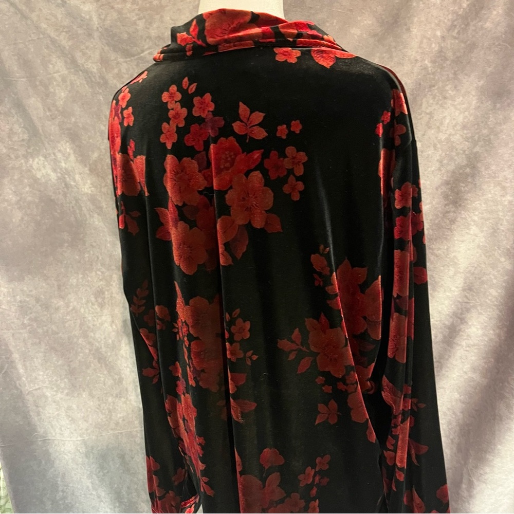 Sag Harbor Floral‎ Velvet Button-Up Shirt Shiny Vintage Retro Party XL - Picture 9 of 16